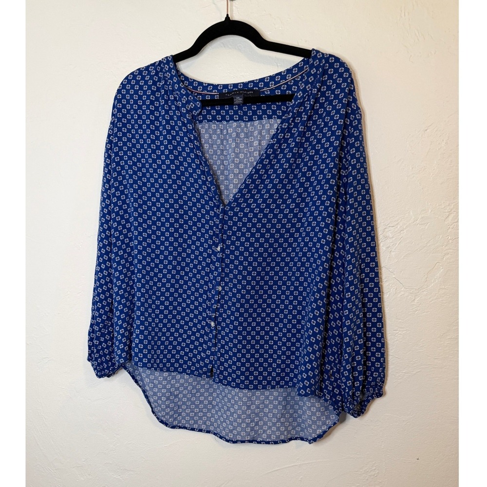 Tommy Hilfiger Blue Floral Medallion V Neck High Low Blouse XXL Plus